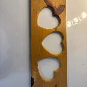 Vintage Rustic Pine Triple Heart Cutout Wall Decor Candle Holder or Shelf